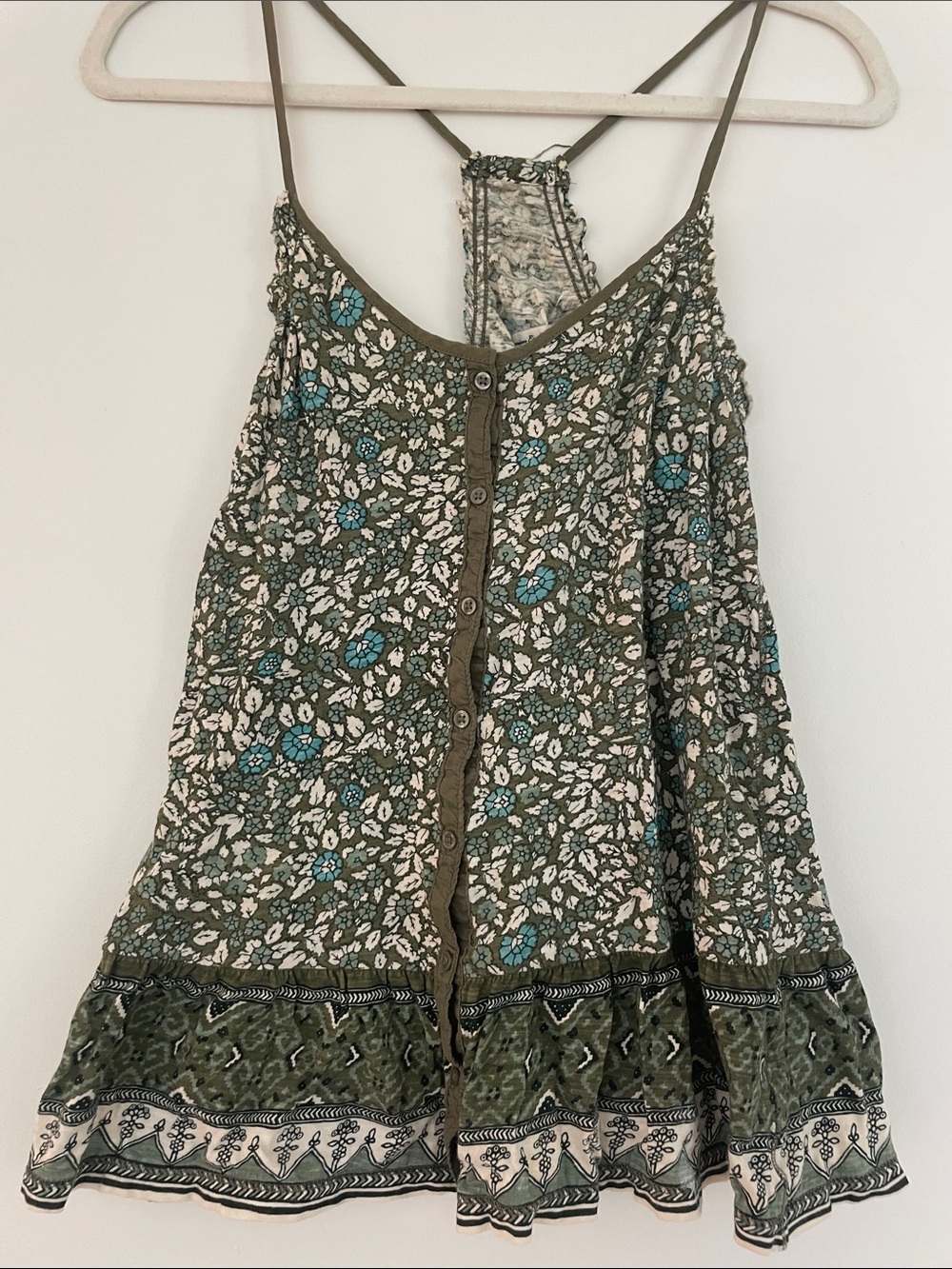 American Eagle Outfitters Olive Green Floral Button-Front Cami